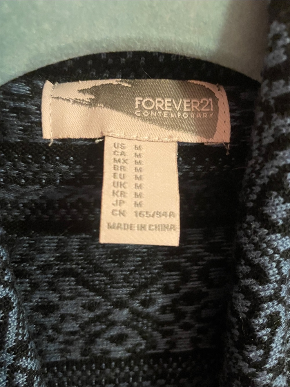 Forever 21 Black and Blue Open-Front Patterned Cardigan - Picture 6 of 7